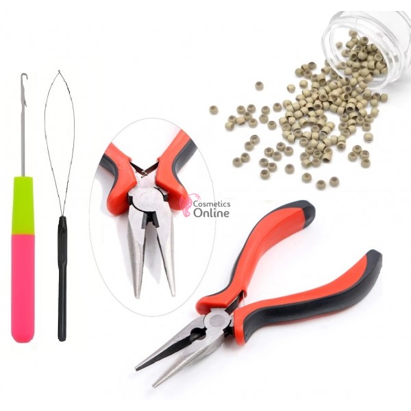 Set Nano Ring Extensii Par cu 100 Inele cu silicon Blond Ash + Cleste, Iglita si Croseta NR002CC